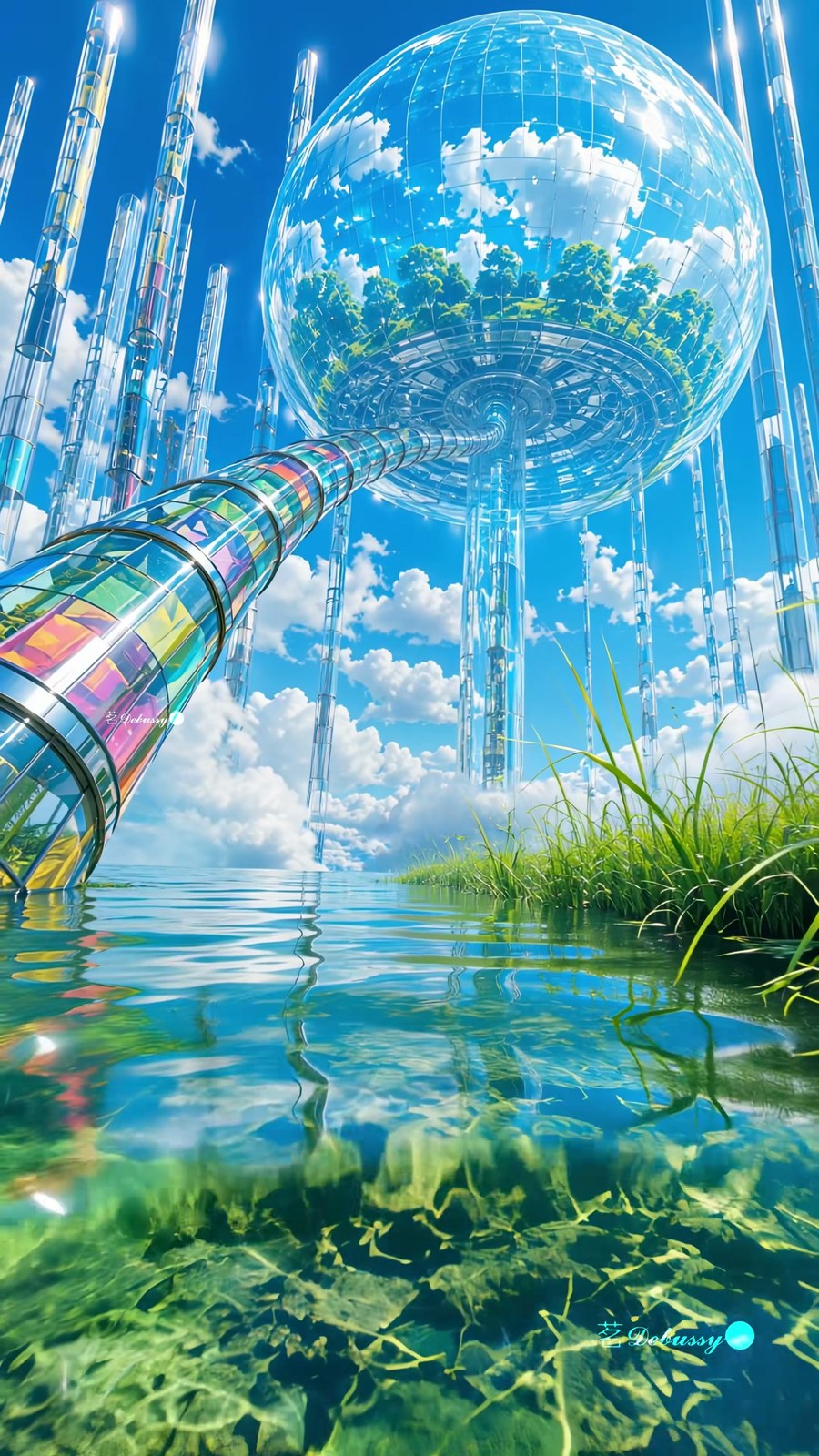 End keyframe:Eco-Futurist City with Transparent Tubes